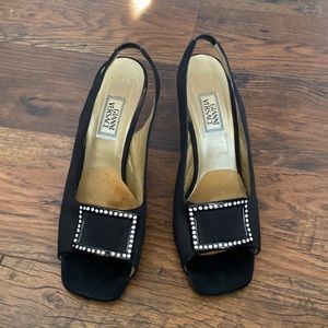 GIANNI VERSACE black Satin Slingbacks🤩